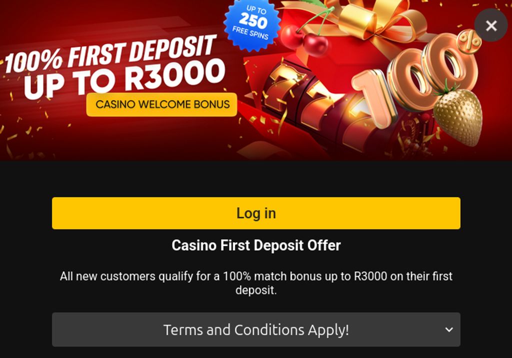 Casino welcome bonus — 100% first deposit match up to R3,000