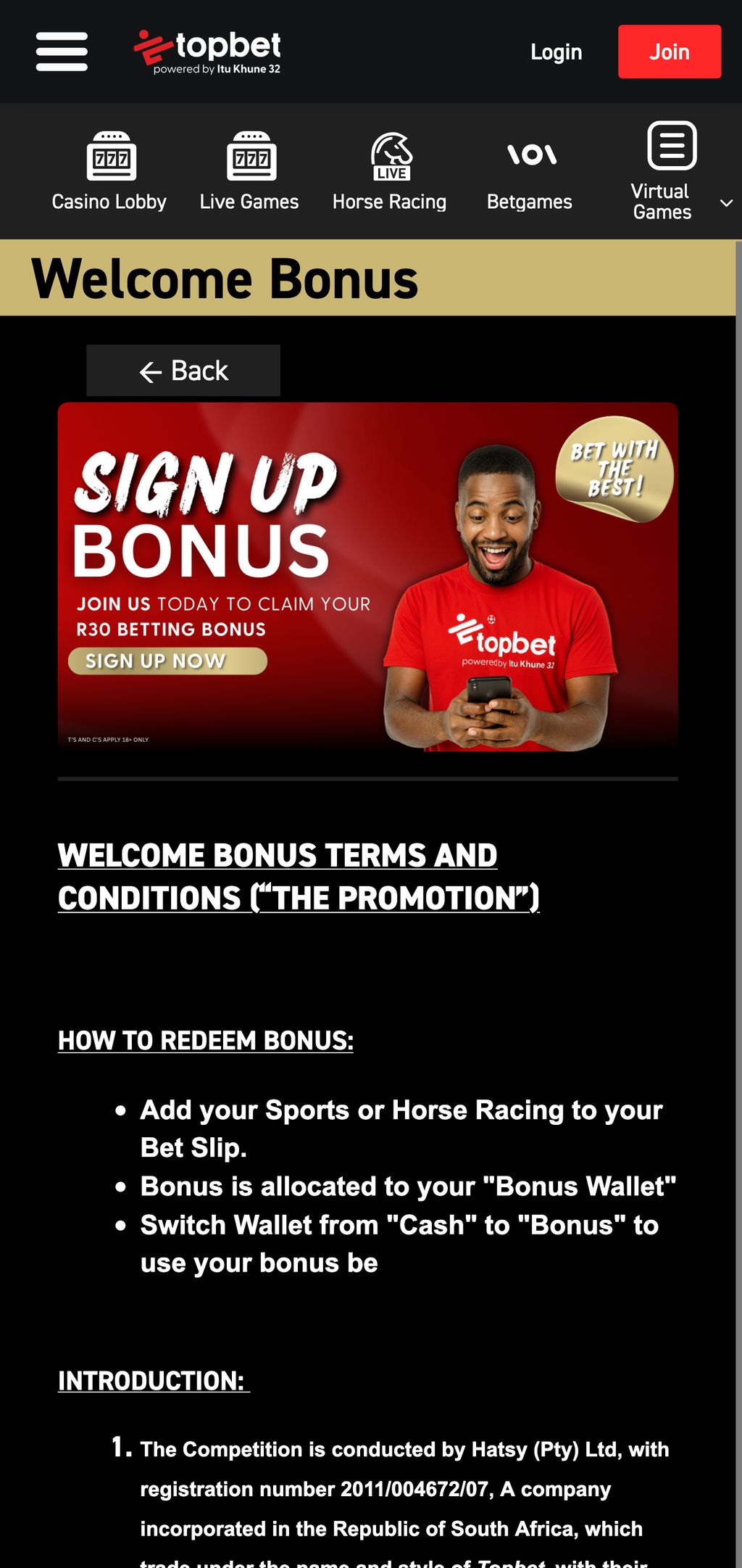 Topbet R30 sign up bonus