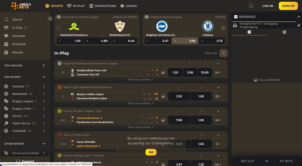 JabulaBets sportsbook with live betting and upcoming football matches