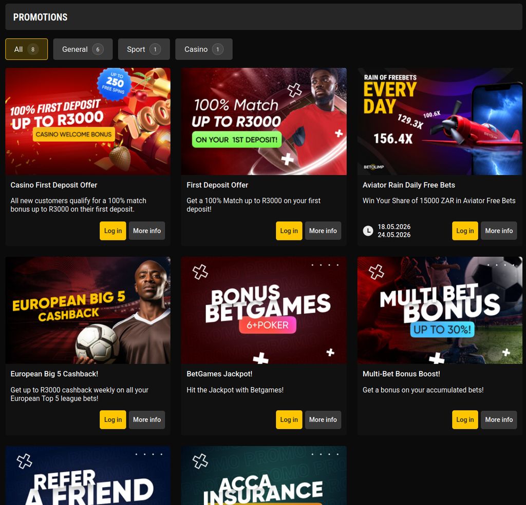 BetOlimp promotions page with current offers for sports and casino.