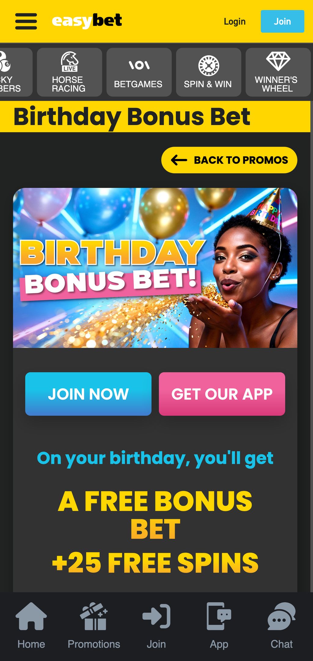 birthday bonus for Easybet players
