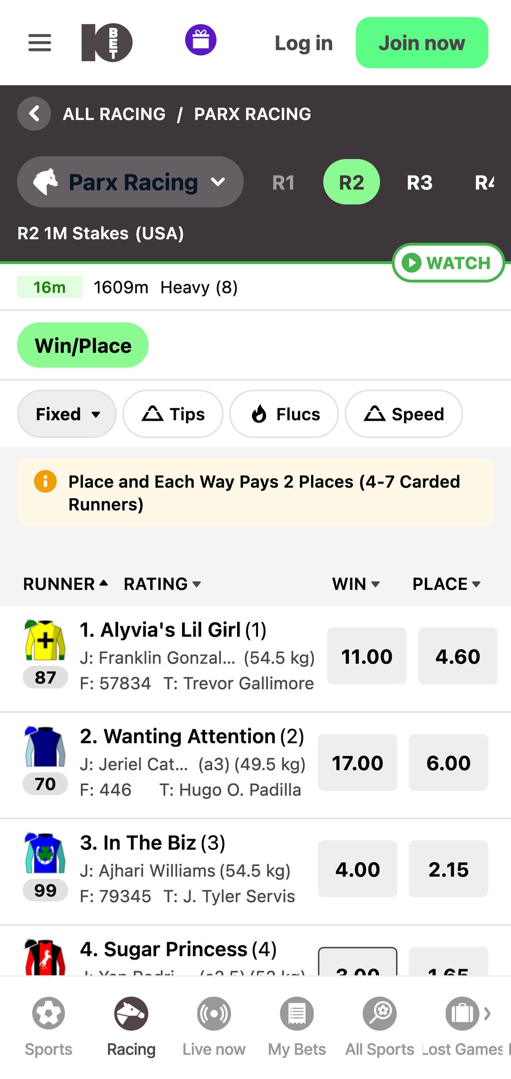 Horse racing in 10bet