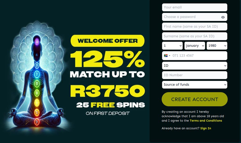 ZARbet registration form with the welcome offer displayed alongside