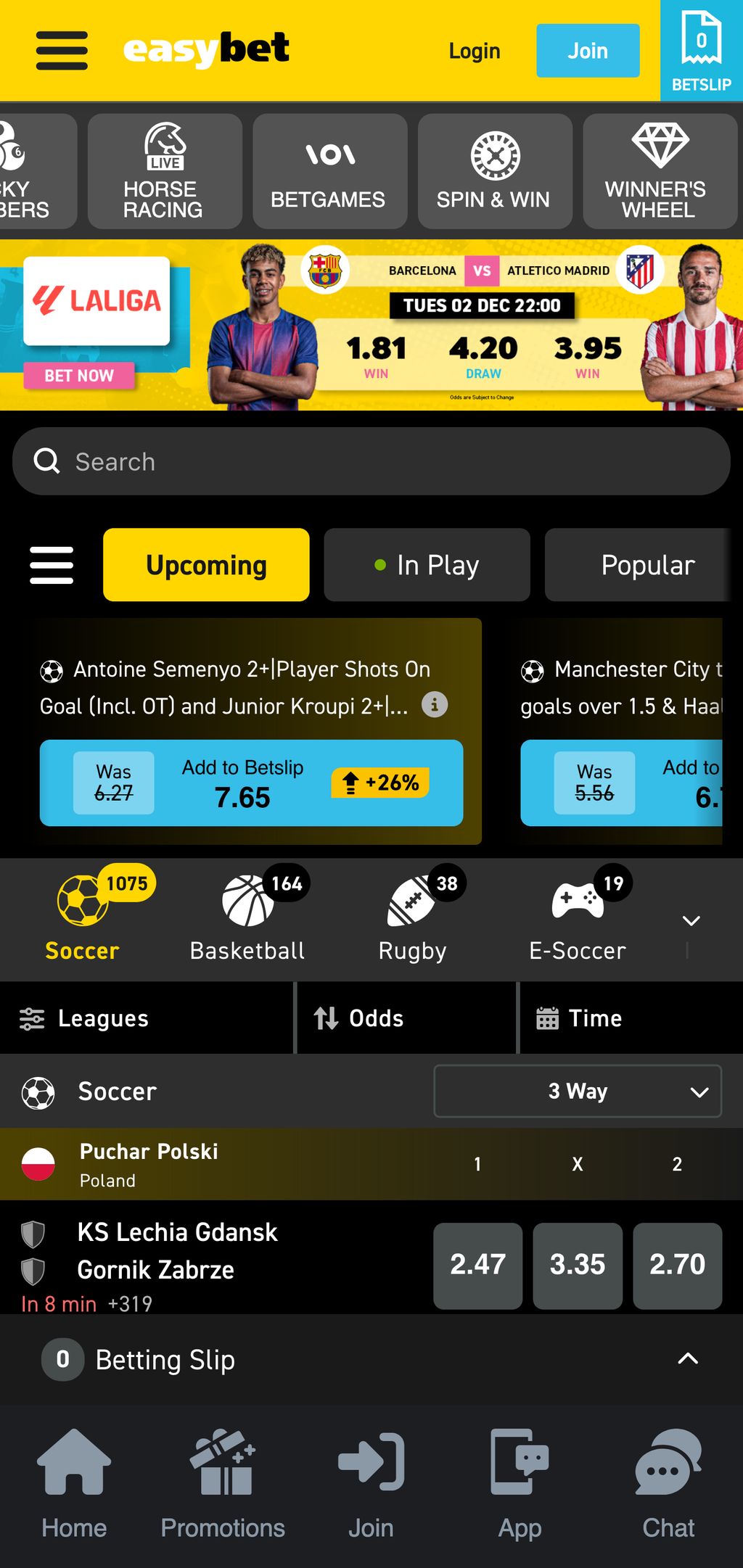 Sports betting in Easybet