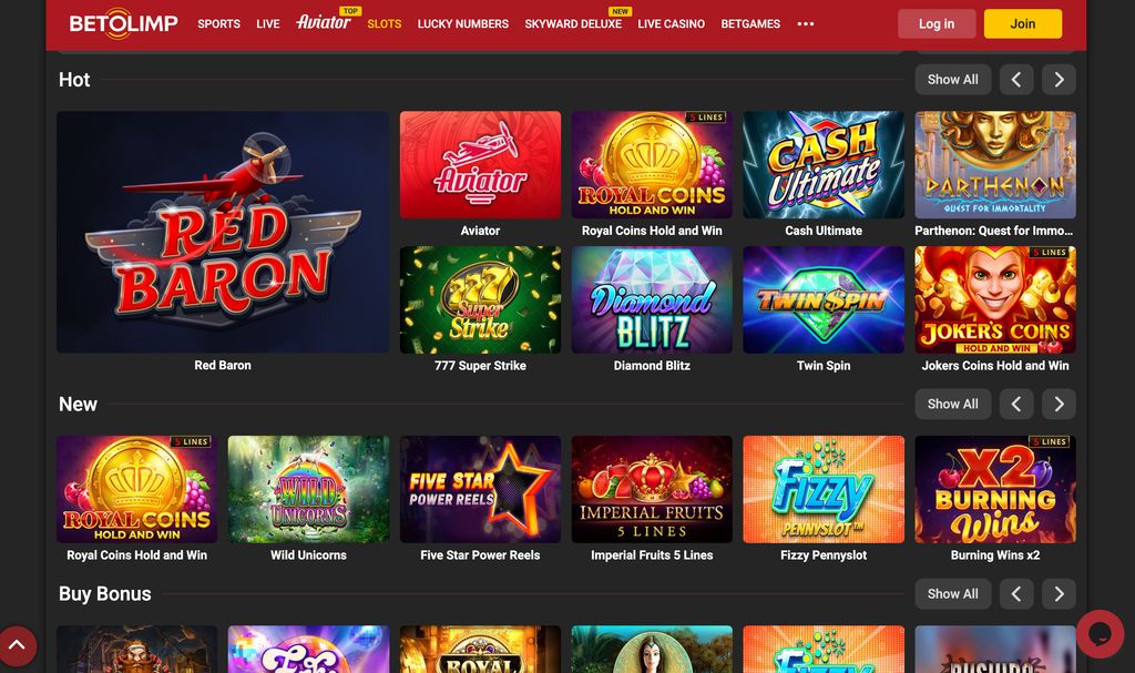BetOlimp slots catalog