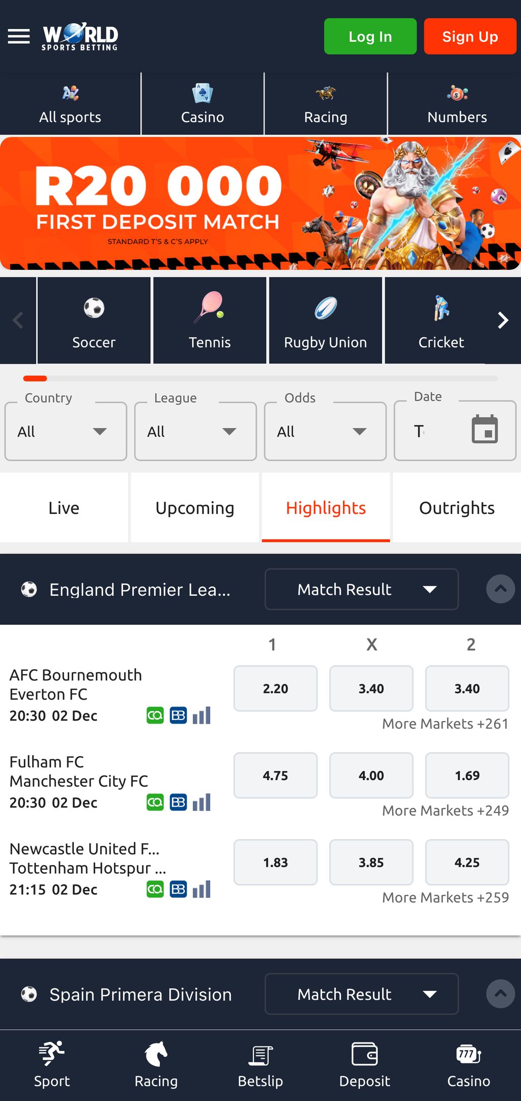 World Sports Betting (WSB) website