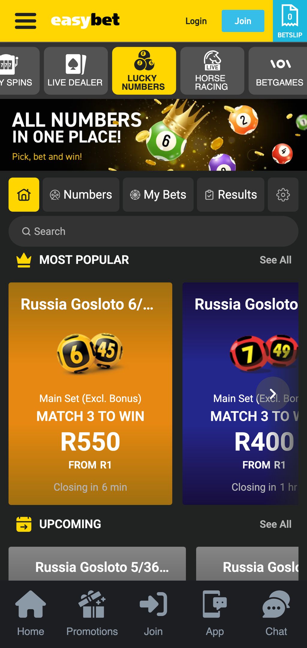 Lucky nambers in Easybet