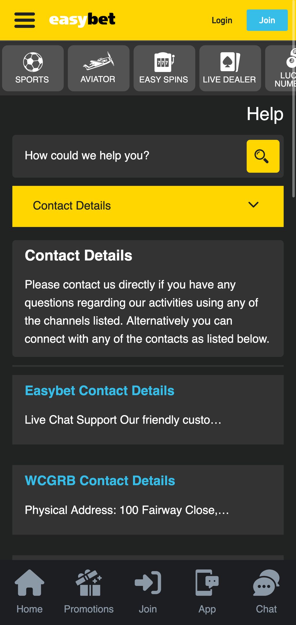 Easybet support