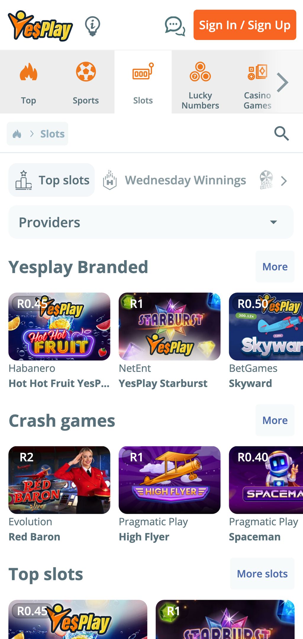 Slots at YesPlay: more than a few thousand