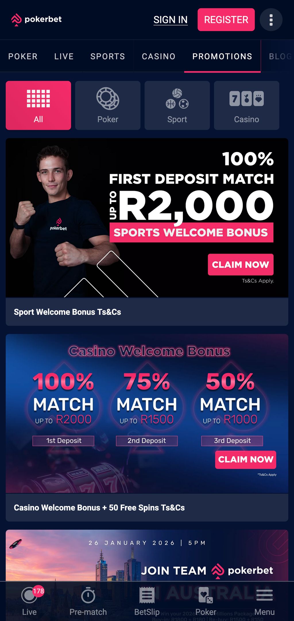 Pokerbet welcome bonus page